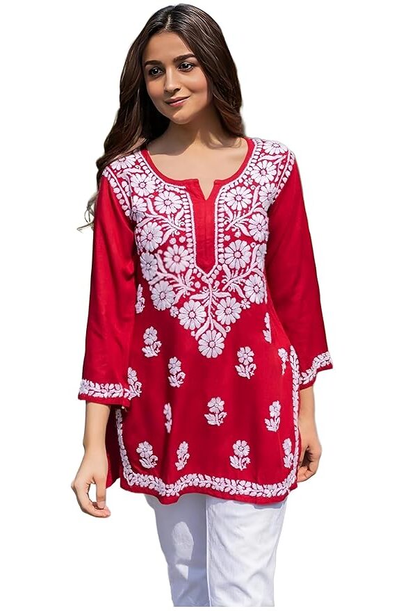 Sidhidata Stylish Rayon Kurti with Beautiful Neck Embroidery for Women